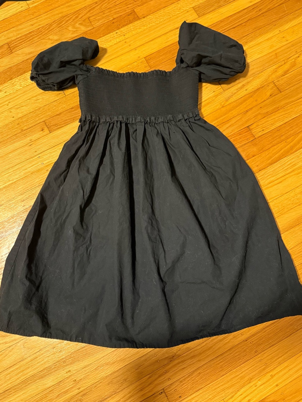 Sunday Best Black Puff-Sleeve Smocked Bodice Dress
